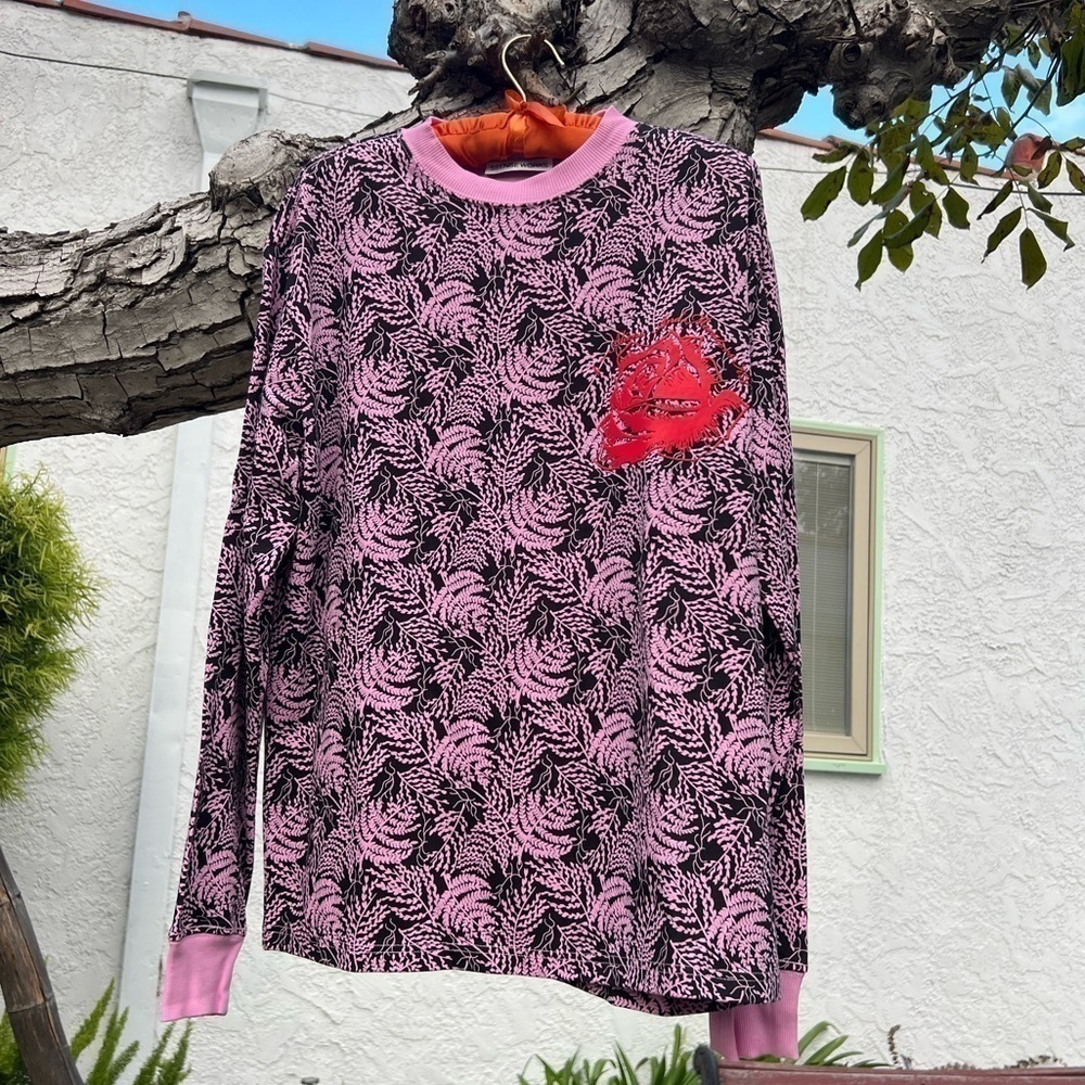NWOT SSENSE Black & Pink Tropical Print Rose Long Sleeve Top by Jeremy O. Harris